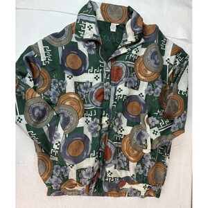 CoAco 100% Silk‎ Bomber Jacket Womens Large Asian Print Vintage Full Zip Artsy